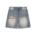 “Red Stripe” Faded Distressed Baggy Denim Shorts